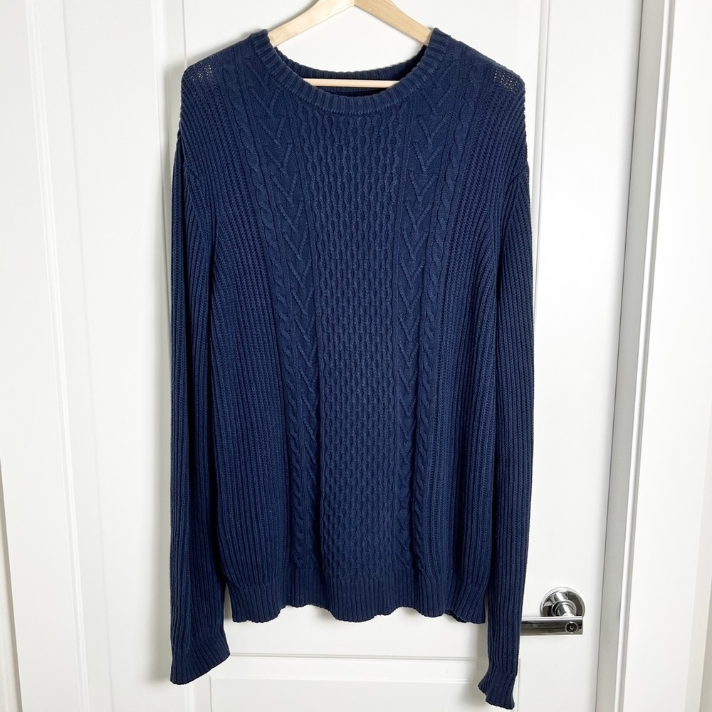 Buffalo David Bitton Navy Cable Knit Crewneck Sweater – 100% Cotton, XXL
